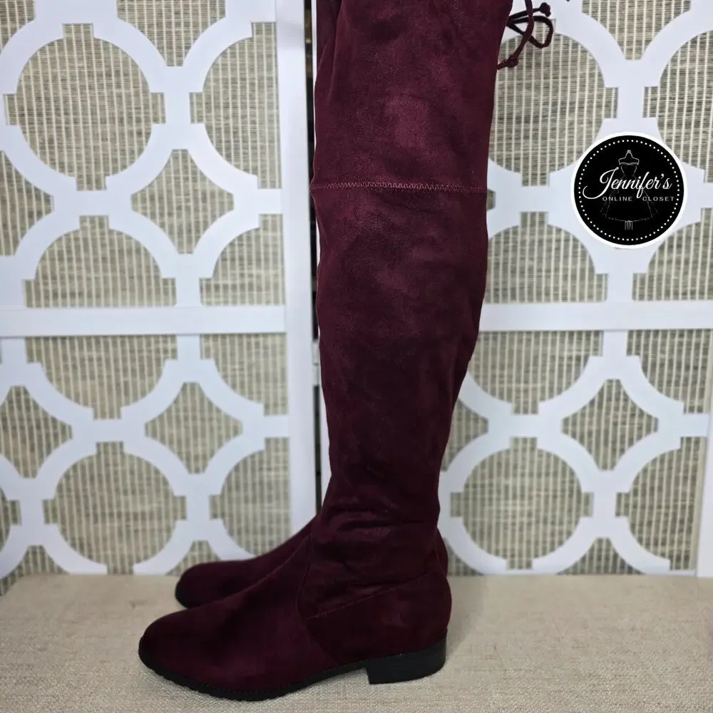Unisa Women's Dark Red Unadivan Over the Knee Faux Suede Boots Size 8M